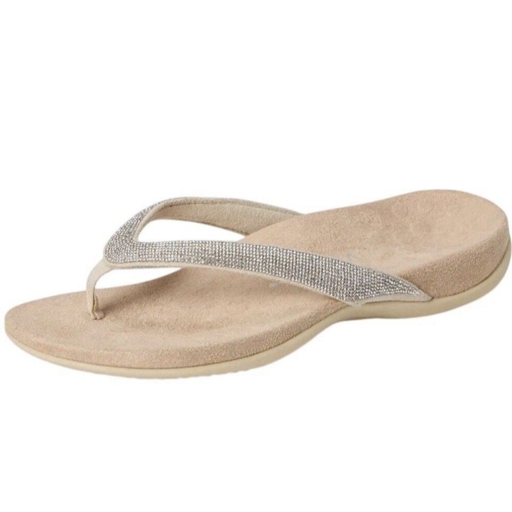 VIONIC Womens Dillon Shine Sandals US 7 EU 37 Cream Rhinestone Slip On